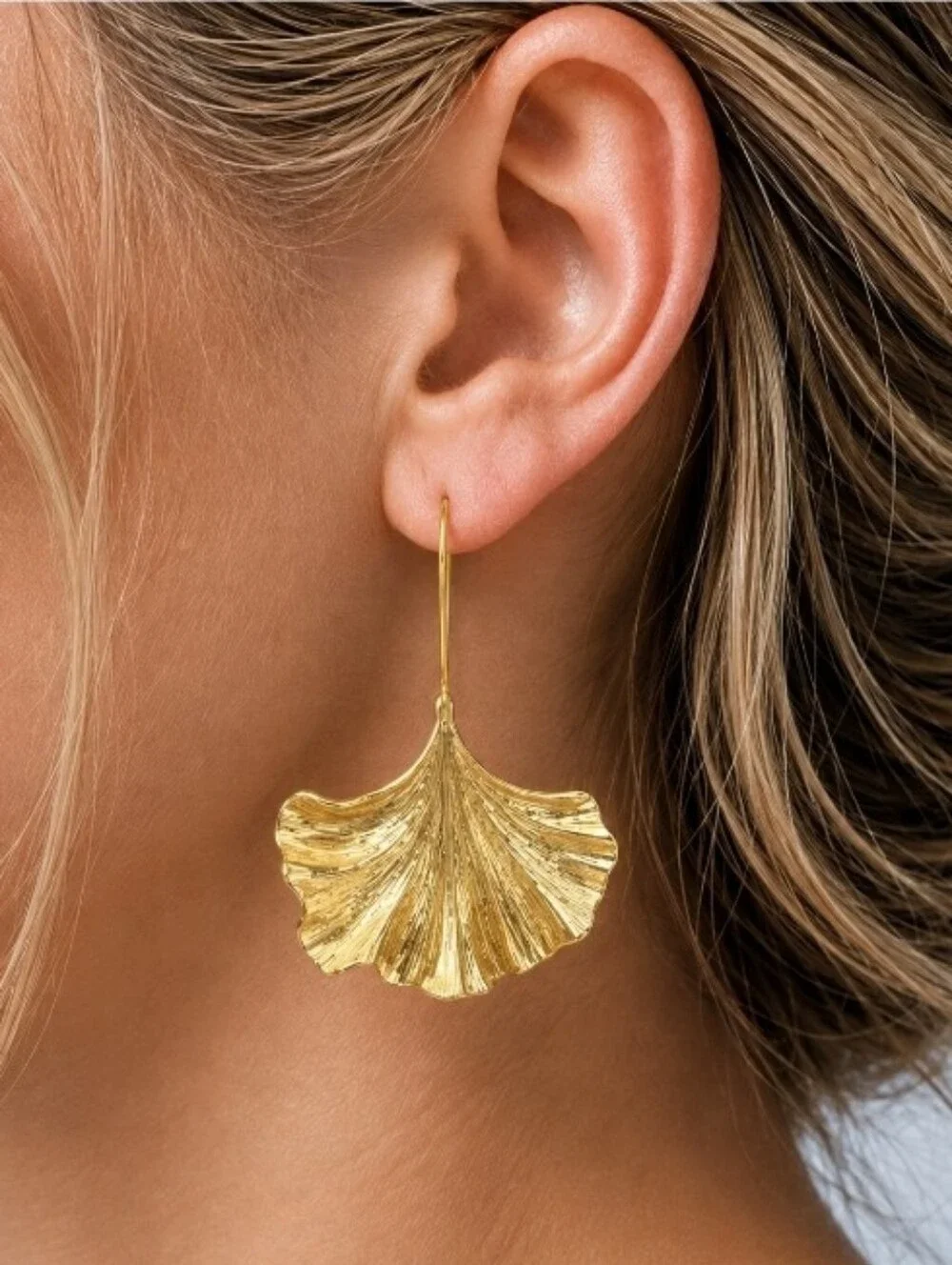 Gold Ginkgo Leaf Drop Earrings